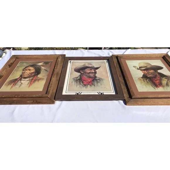 Vtg 70s BILL HAMPTON Art Print Native American Indian Western Framed 25x21 - Picture 14 of 15